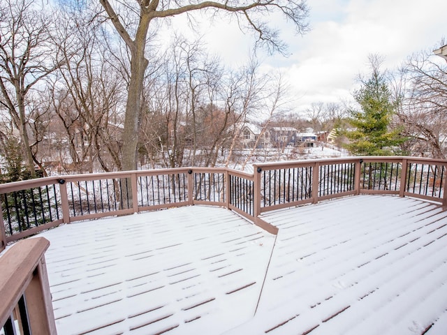 view of snow covered deck