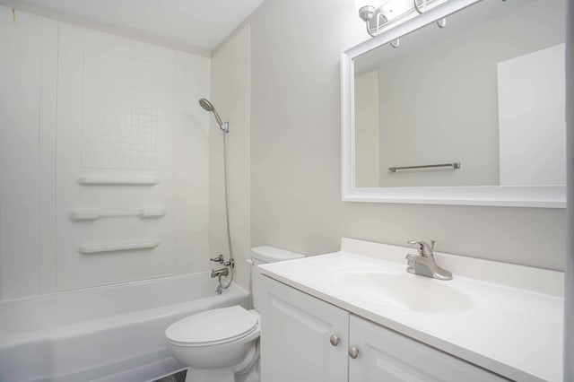 full bathroom with shower / tub combination, vanity, and toilet