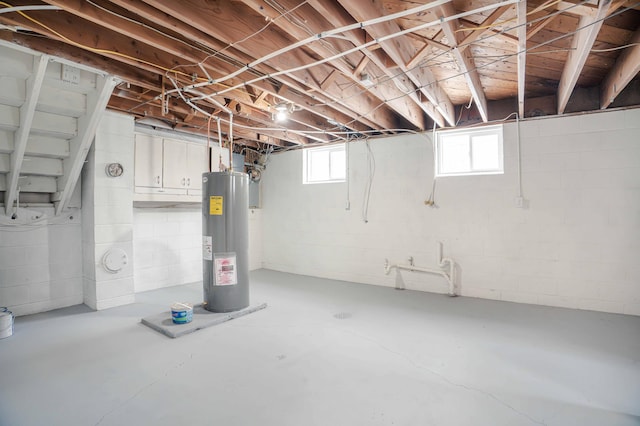 basement featuring water heater