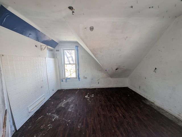 additional living space featuring lofted ceiling and dark hardwood / wood-style floors