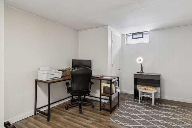 office area featuring dark hardwood / wood-style flooring