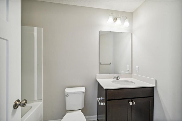 full bathroom featuring toilet, tub / shower combination, and vanity