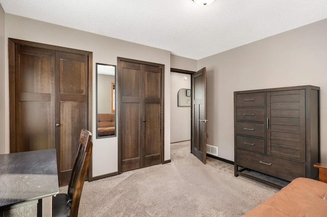 carpeted bedroom featuring multiple closets