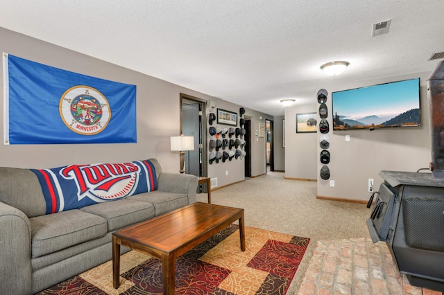 living room with a textured ceiling