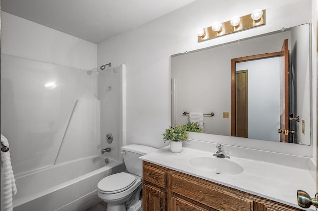 full bathroom with toilet, tub / shower combination, and vanity