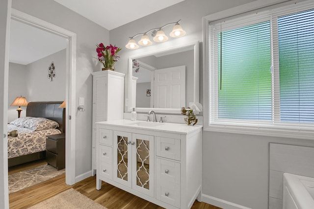 bathroom featuring vanity, a wealth of natural light, and hardwood / wood-style flooring