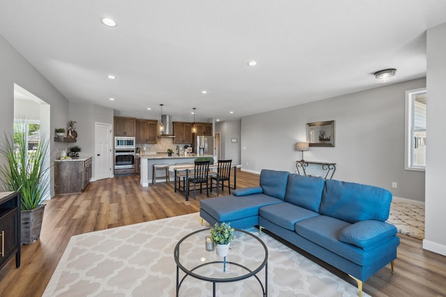 living room featuring dark hardwood / wood-style floors