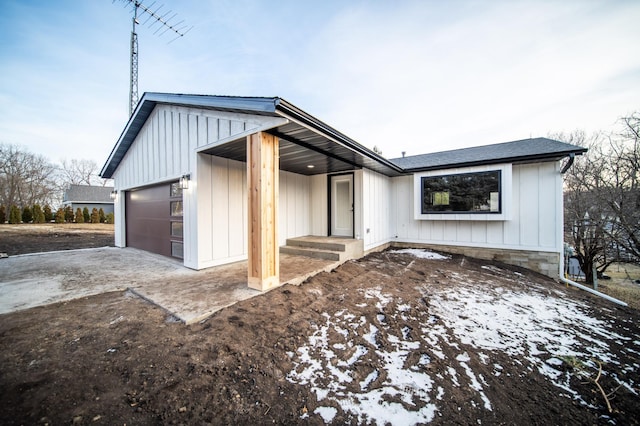 exterior space with a garage