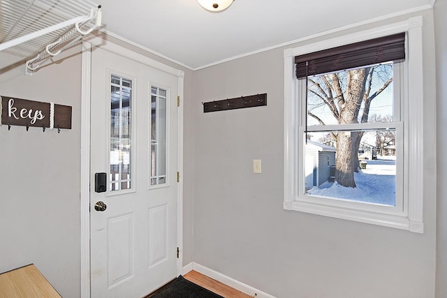 entryway with wood-type flooring