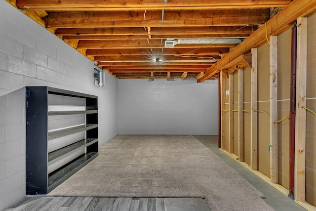 basement featuring light hardwood / wood-style floors