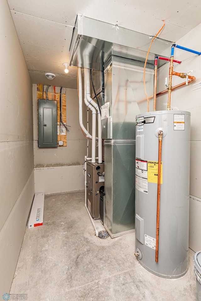 utilities with water heater and electric panel