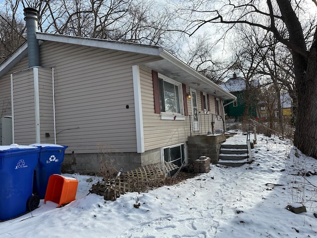 view of snow covered property