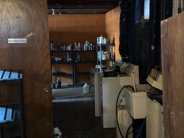 interior space with washing machine and dryer