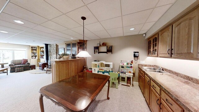 12326 Falk Trl, Northfield, MN 55057 - dining room featuring light carpet, a drop ceiling, and recessed lighting