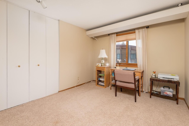 view of carpeted home office