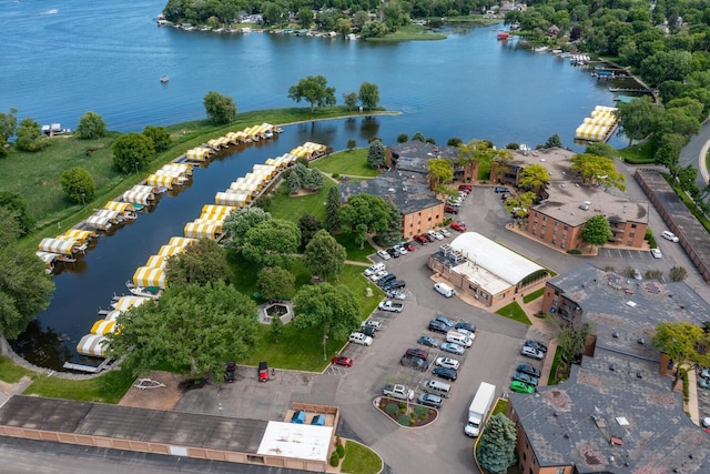 drone / aerial view featuring a water view