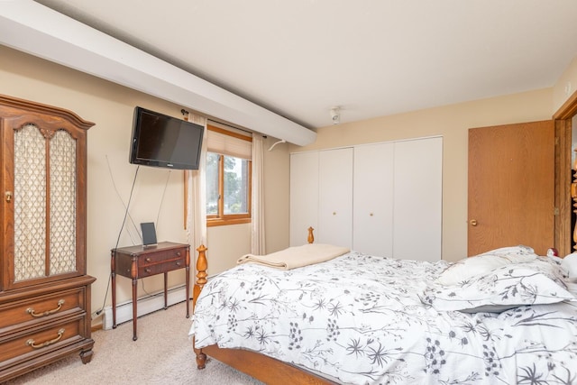 5440 Three Points Blvd Unit 525, Mound, MN 55364 - bedroom with a baseboard heating unit, light carpet, and a closet
