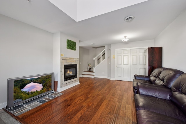 living room with hardwood / wood-style floors