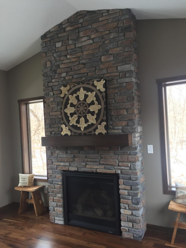 details featuring a fireplace and hardwood / wood-style floors