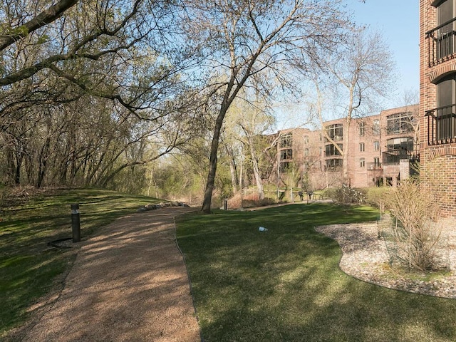 view of property's community with a lawn