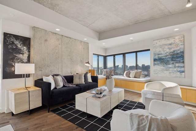 living room with dark wood-type flooring