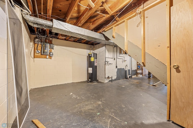 basement featuring water heater