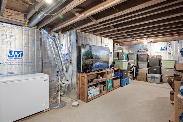 basement with fridge