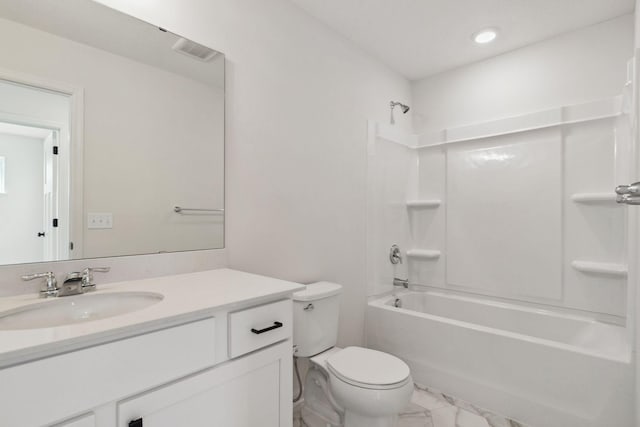 full bathroom with vanity, toilet, and shower / bathing tub combination