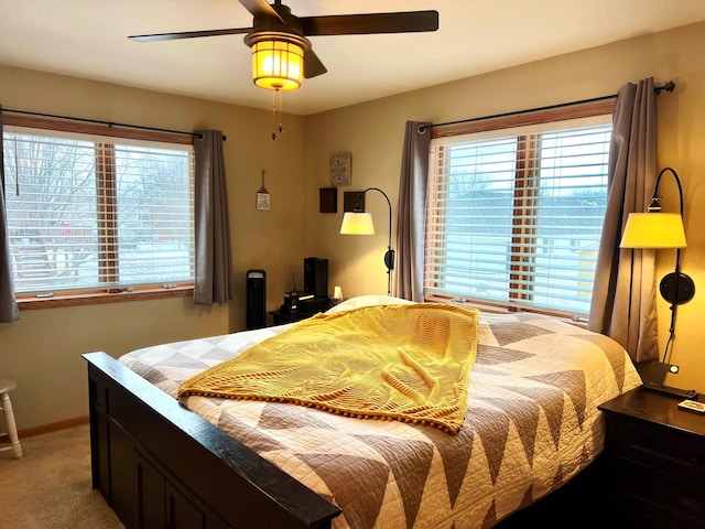 bedroom featuring carpet and ceiling fan