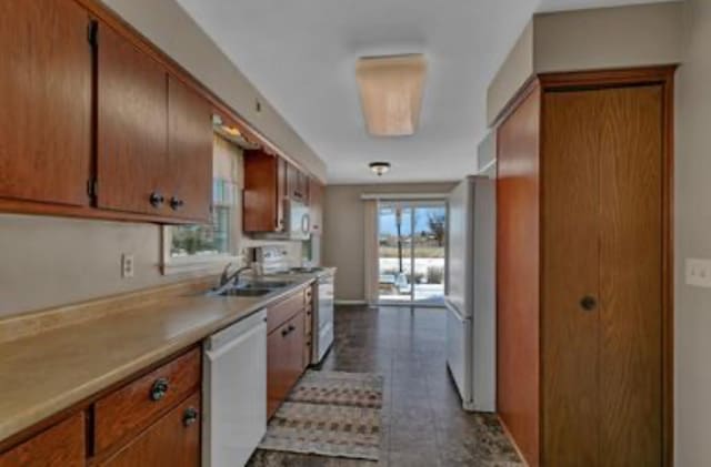 kitchen featuring sink, white dishwasher, and range