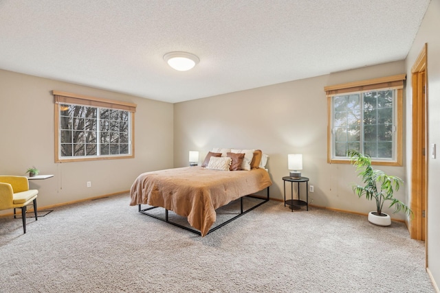 bedroom featuring carpet floors and a textured ceiling