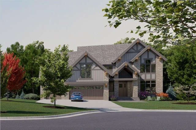 view of front of home with a front lawn and a garage