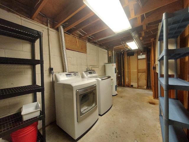 laundry room with separate washer and dryer and electric water heater