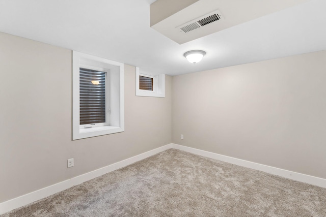 basement with light colored carpet