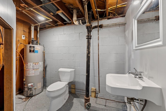 bathroom featuring toilet and gas water heater