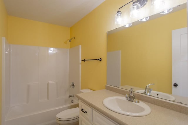 full bathroom with shower / bathtub combination, vanity, and toilet