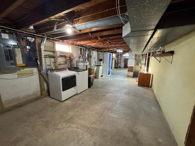 basement with independent washer and dryer and electric panel