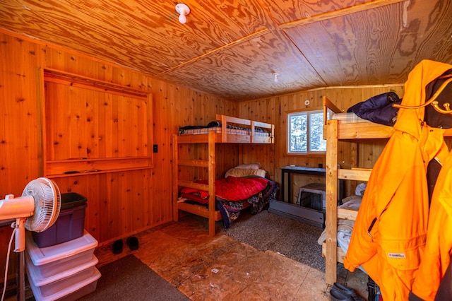 23790 360th St, Huntersville Twp, MN 56464 - bedroom with wooden ceiling and wood walls