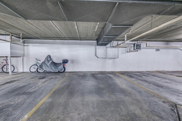 parking garage with concrete block wall