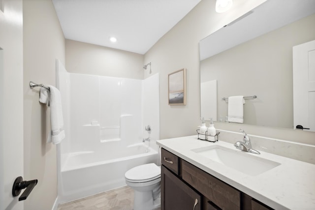 full bathroom featuring vanity, toilet, and tub / shower combination