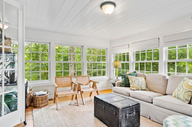 sunroom / solarium with wooden ceiling