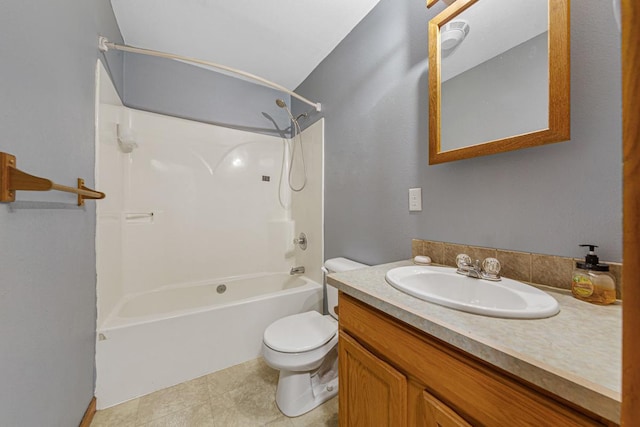 full bathroom with shower / bathing tub combination, vanity, and toilet