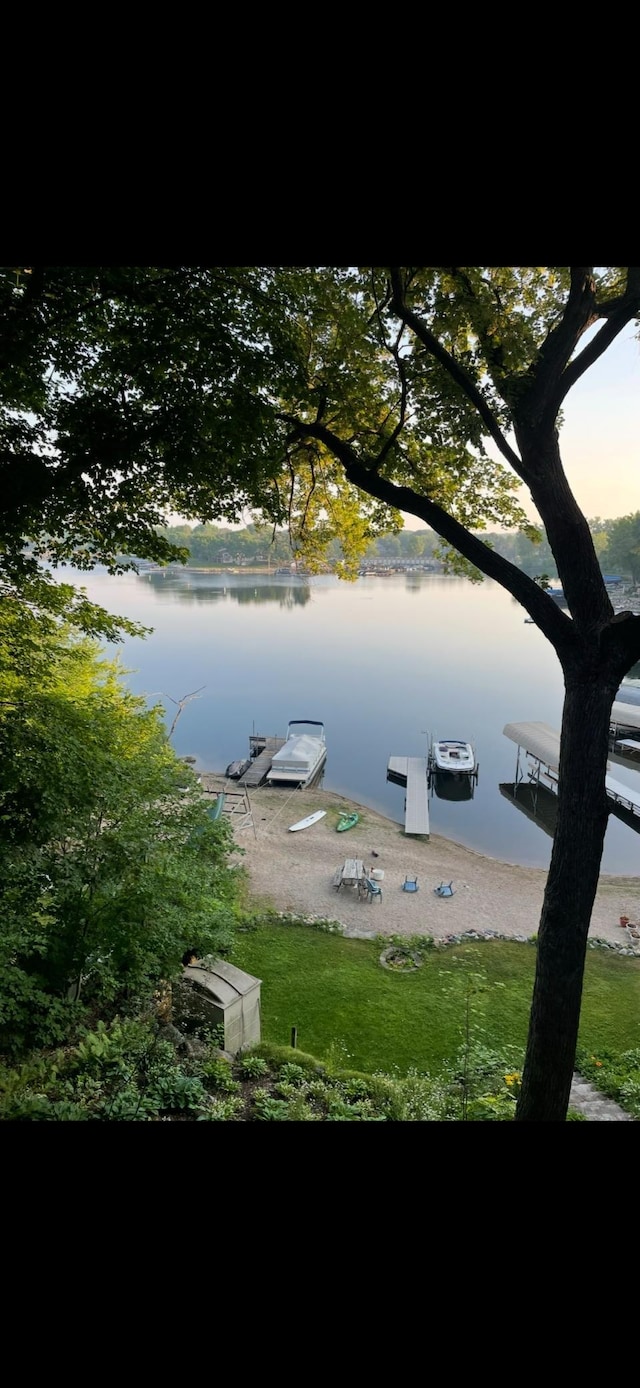 dock area with a water view