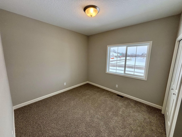 empty room featuring a textured ceiling and carpet