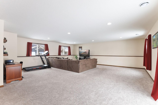 living room with light colored carpet