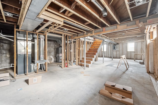 basement featuring gas water heater