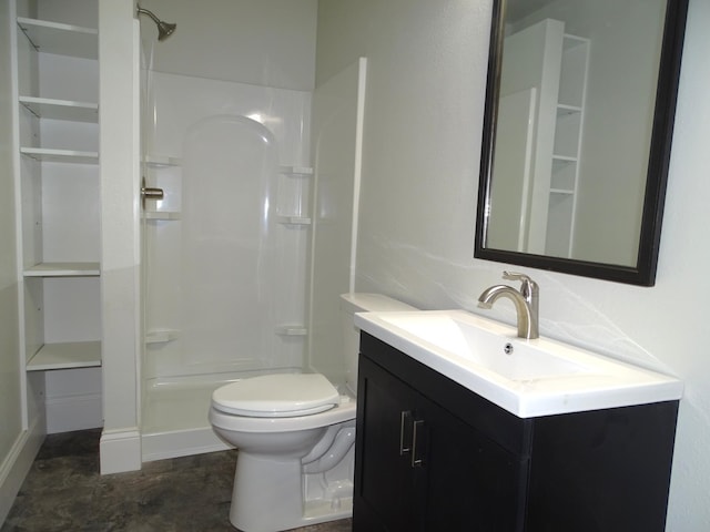 full bath with vanity, toilet, and a shower