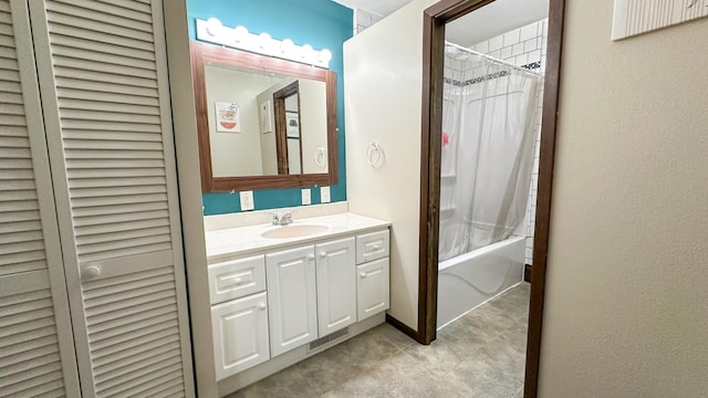 bathroom with vanity and shower / tub combo with curtain