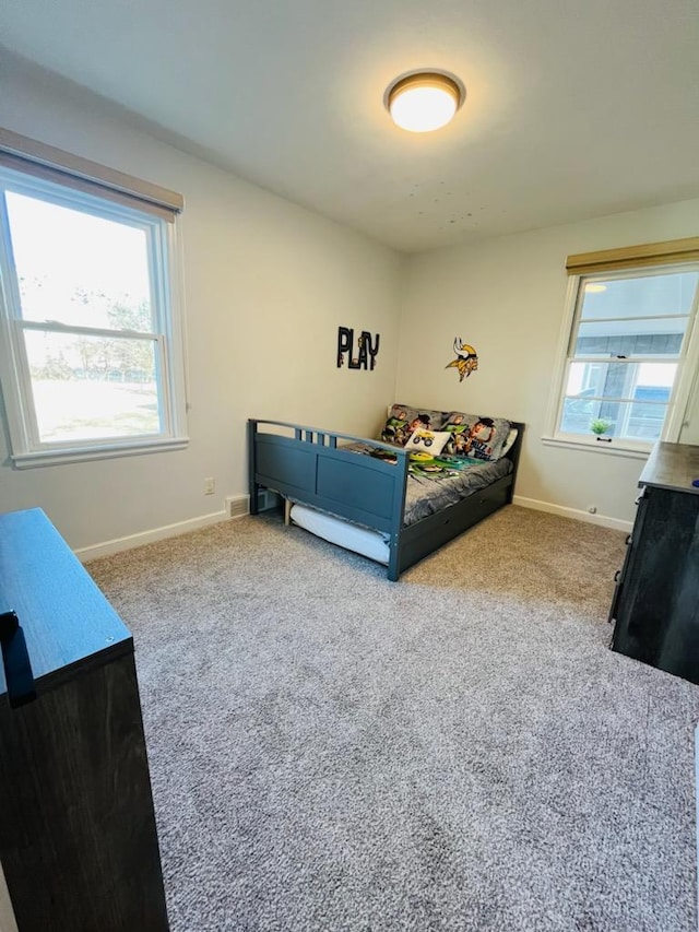 bedroom featuring carpet flooring and multiple windows