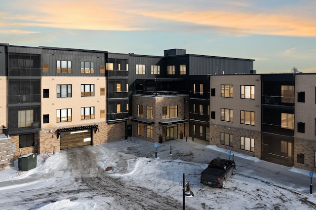 view of snow covered property